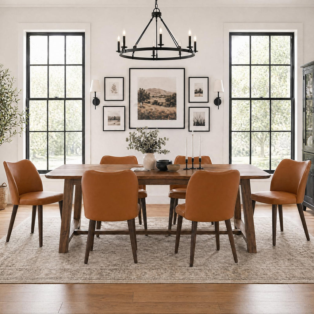 MALOL Dining Chairs Set of 6, Upholstered Fabric Kitchen Chairs with Curved Back, Padded Seat and Solid Wood Legs, Modern Dining Chair for Kitchen Dining Room, Camel