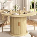 47.24" Round Dining Table for 4, Farmhouse Fluted Kitchen Tables Dining Room Circle Dinner Table, Modern Wood Kitchen & Dining Room Tables