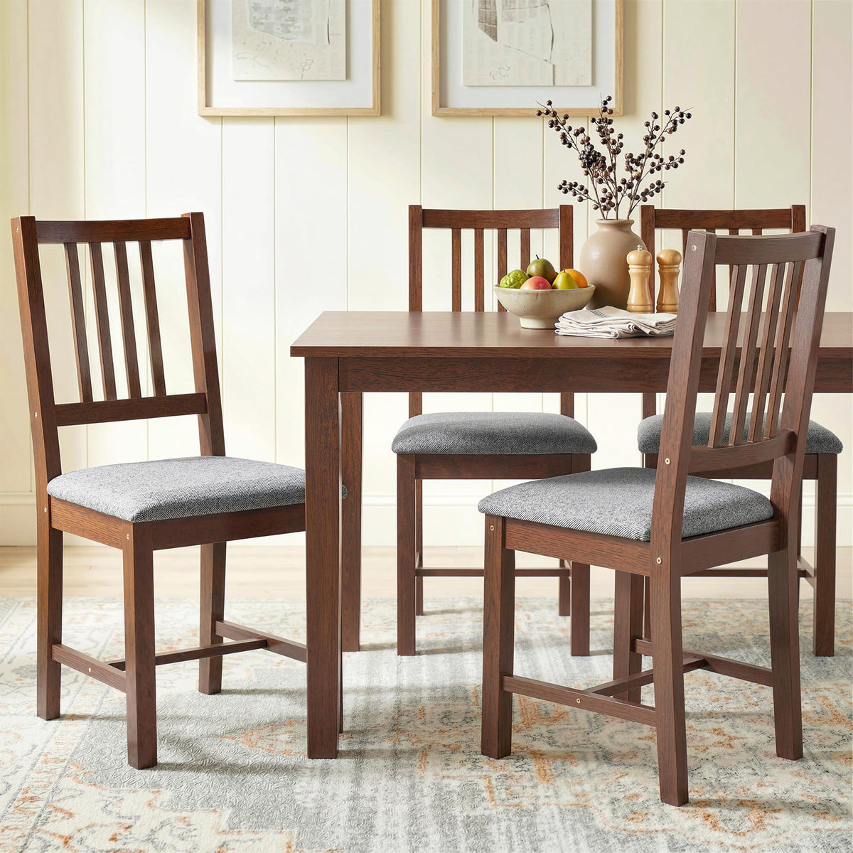 HOMCOM Wooden Dining Chairs Set of 2 with Slat Back, Farmhouse, Walnut