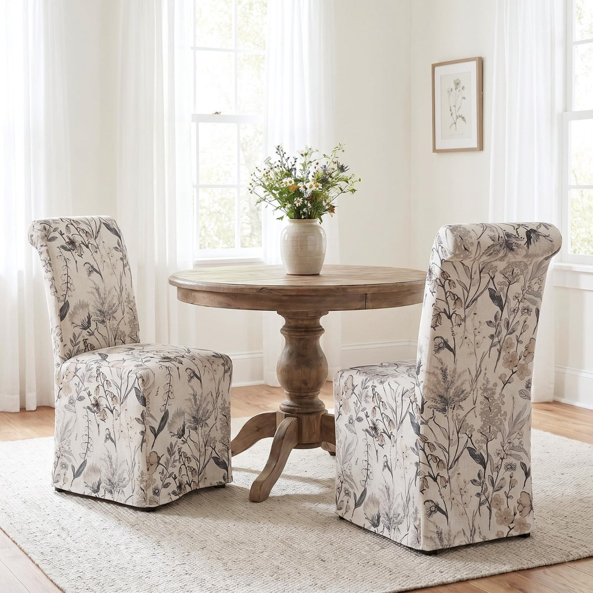 chairus Slipcovered Upholstered Parsons Dining Chairs Set of 4, Blue Stripe