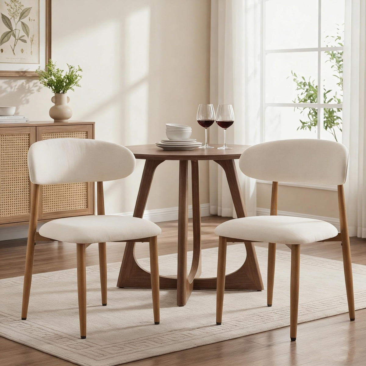 UVV Dining Chairs Set of 4, Metal Kitchen Chairs with Modern Fabric Upholstered for Dining Room, Beige