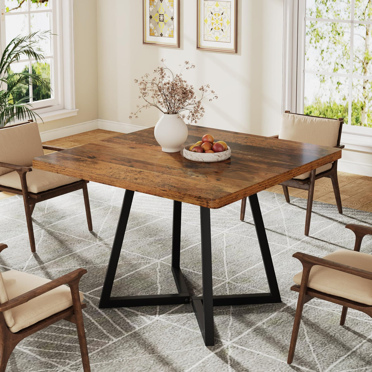 Tribesigns Square Dining Table for 2, 31.5" Industrial Dinner Table with Metal Base, Kitchen Table for Dining Room, Small Space, Apartment