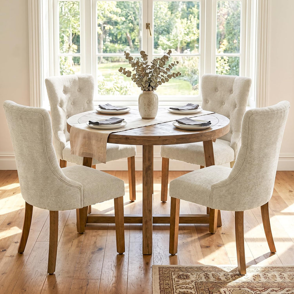 Upholstered Dining Chairs Set of 4 for Dining Room Kitchen (Beige,4)