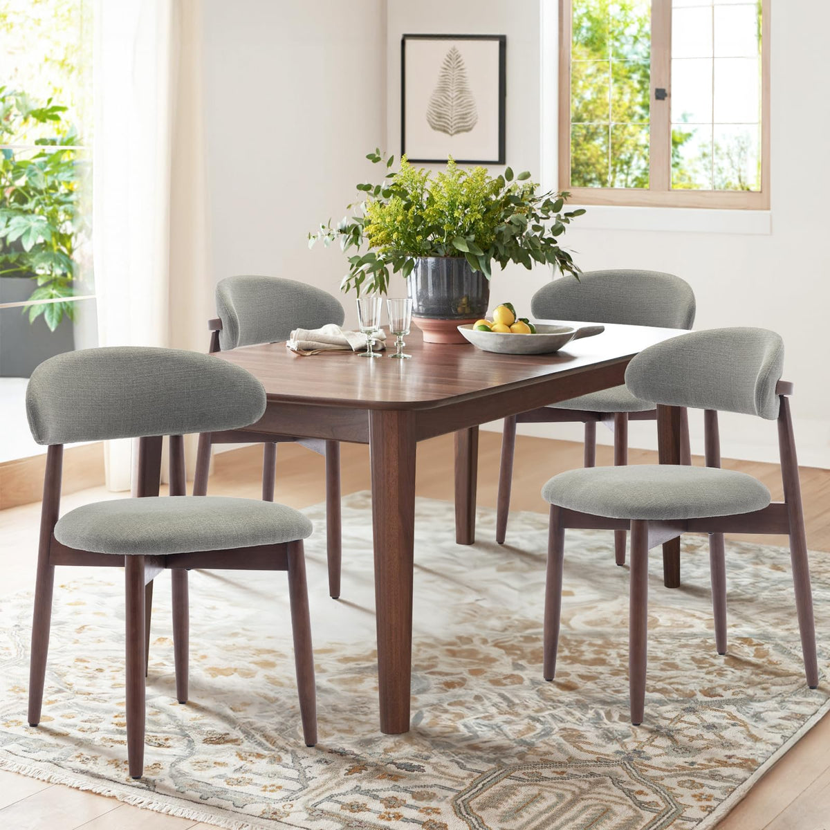 COLAMY Wooden Dining Chairs Set of 2, Modern Fabric Upholstered Kitchen Side Chairs, Farmhouse Dining Room Chair with Foot Pegs, Beige