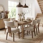 HNY Mid Century Modern Dining Chairs Set of 4, Upholstered Linen Kitchen & Dining Room Chairs with Ergonomic Curved Backrest, Solid Wood Legs, Farmhouse Accent Chair for Home, Apartment, Beige