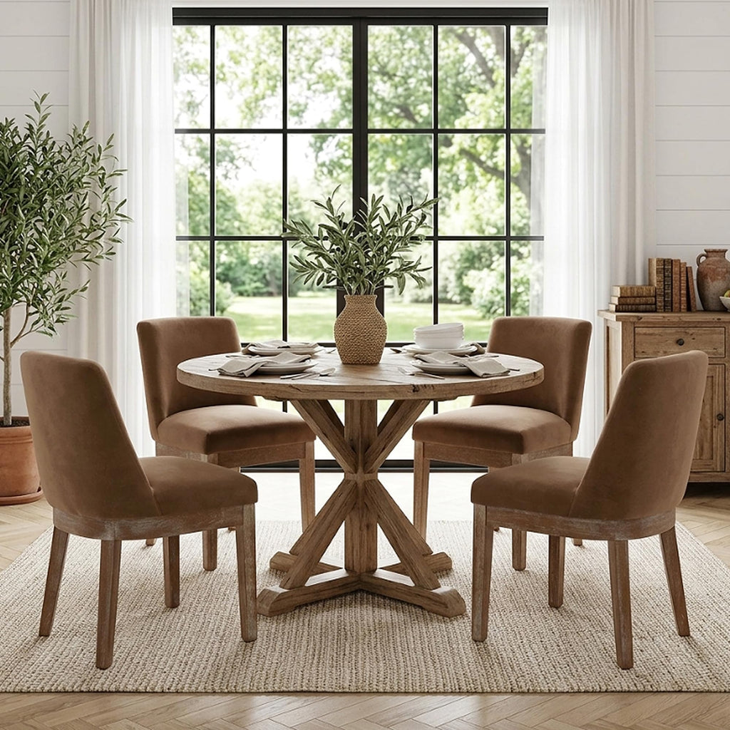 HNY Modern Dining Chairs Set of 6 with Comfortable Back Support, Farmhouse Soft Linen Upholstered Kitchen Dining Room Chairs with Solid Wood Legs, Armless Accent Side Chairs for Living Room, Beige