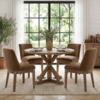 HNY Modern Dining Chairs Set of 6 with Comfortable Back Support, Farmhouse Soft Linen Upholstered Kitchen Dining Room Chairs with Solid Wood Legs, Armless Accent Side Chairs for Living Room, Beige