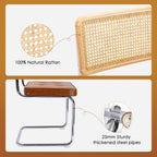 ONEVOG Faux Leather Dining Chairs Set of 2, Mid-Century Modern Kitchen Chairs with Natural Rattan Back and Non-Slip Metal Legs, 19" Upholstered Armless Dining Room Chairs, Caramel Brown