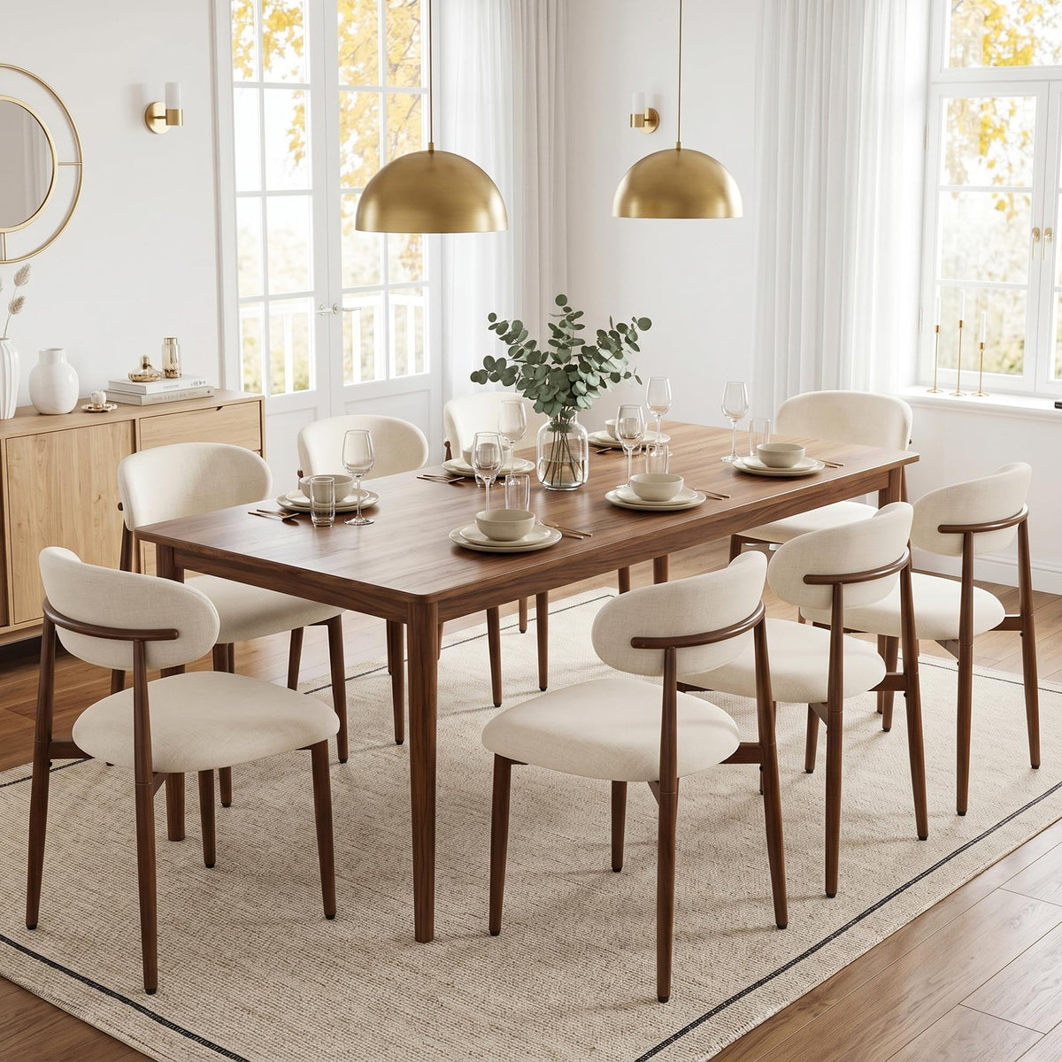 UVV Dining Chairs Set of 4, Metal Kitchen Chairs with Modern Fabric Upholstered for Dining Room, Beige
