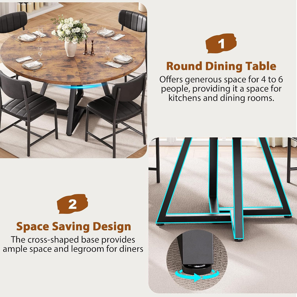 Jocoevol 51" Round Dining Table Kitchen Dining Room Circle Dinner Pedestal Table for 4 6 8, Space Saving Wood Kitchen & Dining Room Furniture (Rustic Brwon)
