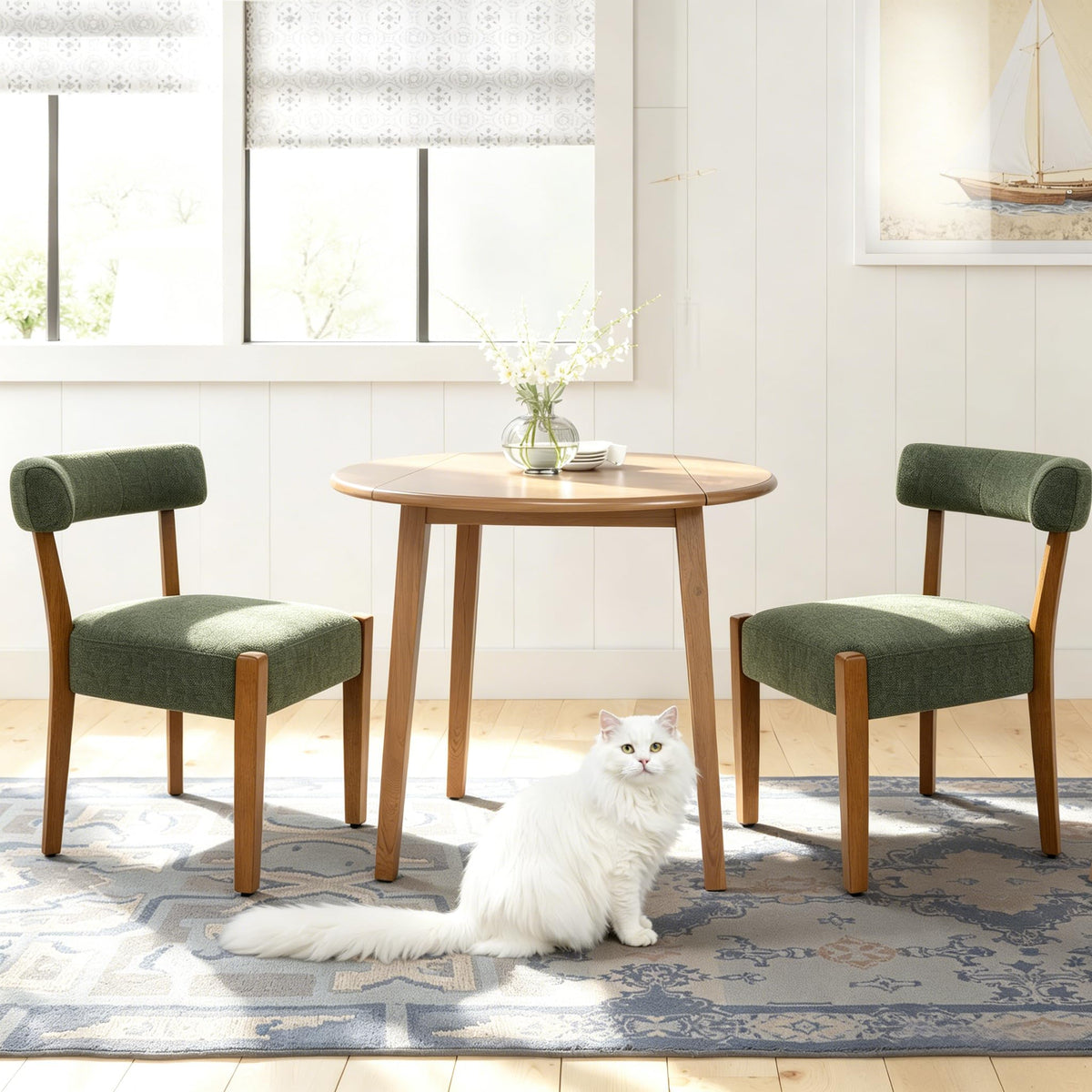 RNKSFX Modern Dining Chairs Set of 4, Faux Leather Upholstered Kitchen & Dining Room Chairs, Mid Century Modern Wooden Dining Chairs Oversized Sturdy Rounded Chairs Curved Back, Beige