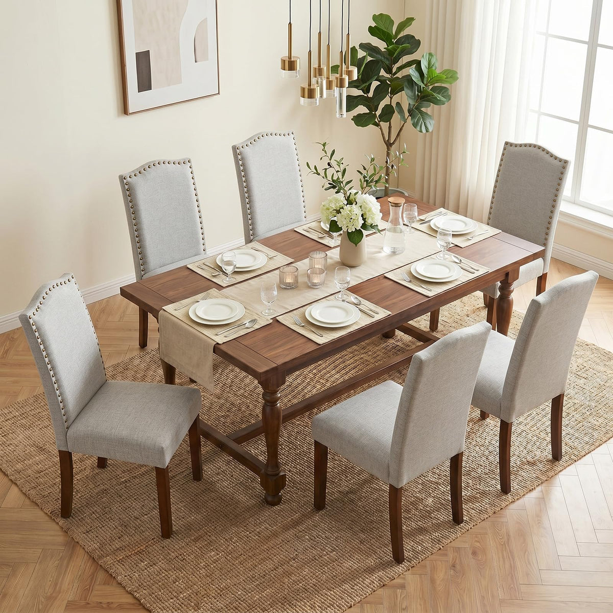 Upholstered Dining Chair Set of 6, PU Leather Kitchen Chair