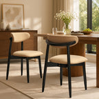 CHUN YI Dining Chairs Set of 4, Upholstered Wooden Dining Room Chairs, Mid Century Modern Fabric Kitchen Chair with Ergonomic Curved Backrest, Beige (Only Chairs)