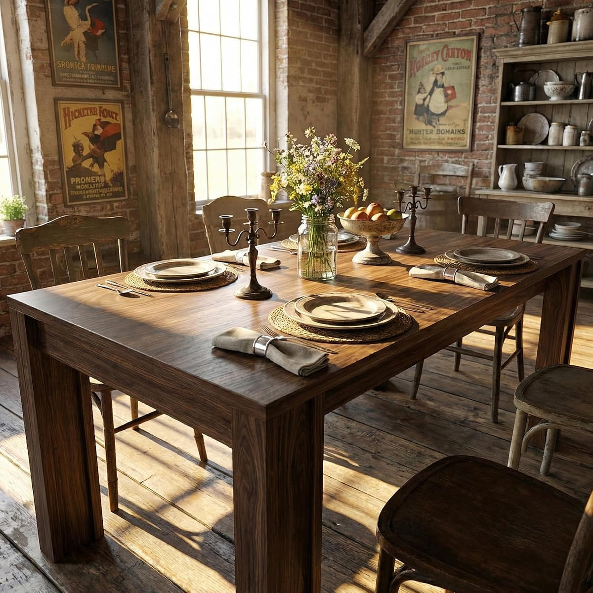 CABIHOME 71" Long Dining Table for 6-8, Rectangular Farmhouse Kitchen Dining Room Table w/Wider H Legs & Large Wooden Tabletop, Sturdy Frame, Wood Strip Base, for Apartment, Kitchen, Dining, Walnut