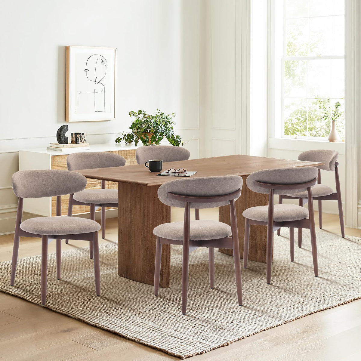 COLAMY Wooden Dining Chairs Set of 6, Upholstered Kitchen Side Chair, Beige