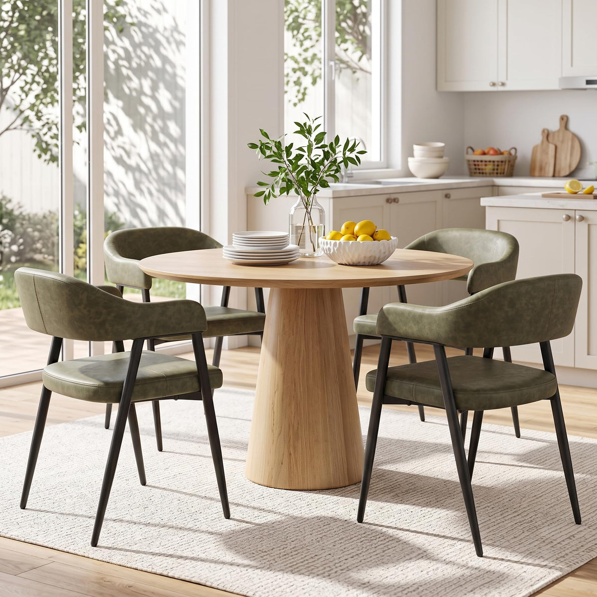 HNY Modern Dining Room Arm Chairs Set of 6, Retro Faux Leather Upholstered Barrel Dining Chairs with Arms Mid-Century Brown Accent Chair with Metal Legs, Open-Back Kitchen Side Chair for Living Room