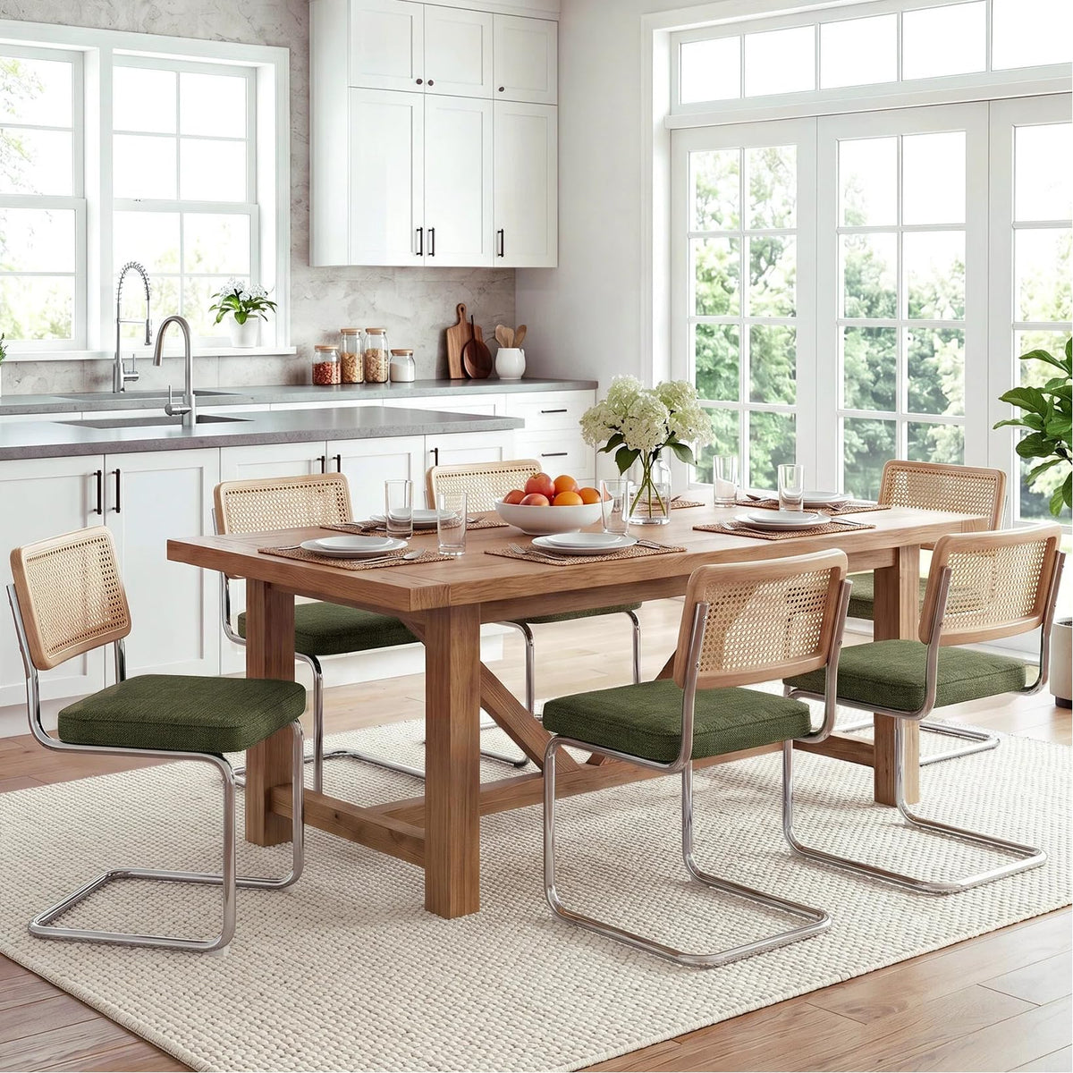 Zesthouse Natural Rattan Dining Chairs Set of 2, Modern Cesca Kitchen Chair