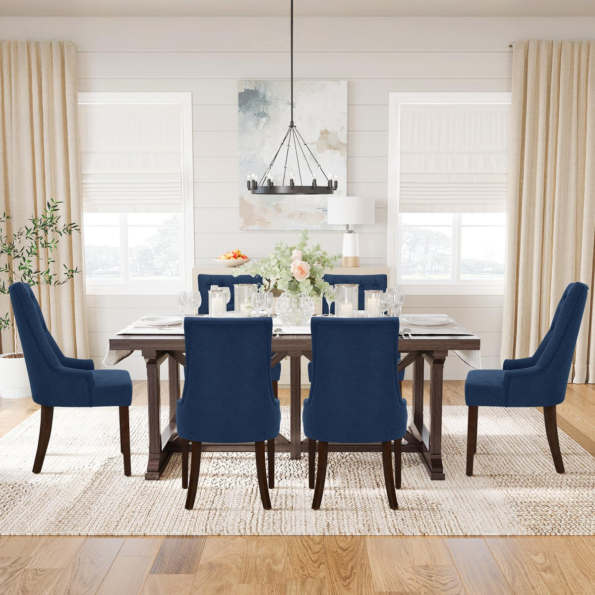 COLAMY Wingback Upholstered Dining Chairs Set of 4, Fabric Side Dining Room Chairs with Tufted Button, Living Room Chairs for Home Kitchen Resturant- Beige