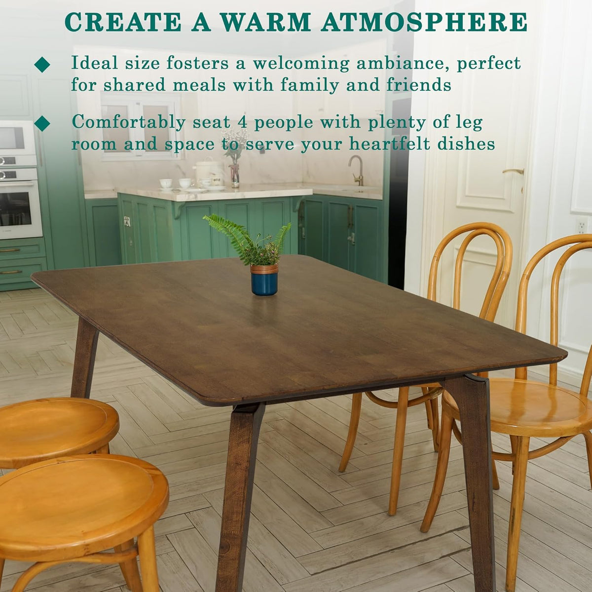 Acacia Verve 48" Solid Wood Dining Table for 4, Rectangular Acacia Wood Kitchen Table, Modern Farmhouse Style, Rustic Natural Finish, Dining Room Furniture, Seats 4 Comfortably, Walnut