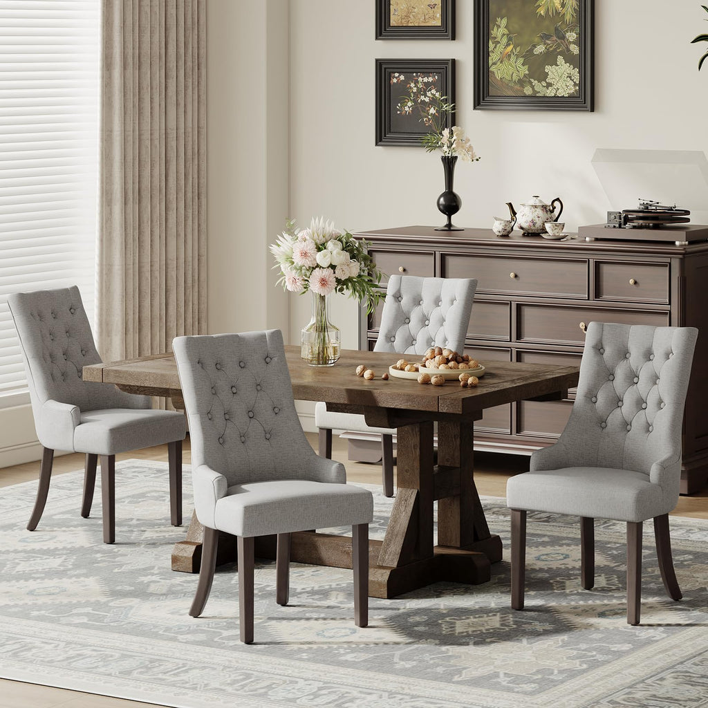 COLAMY Wingback Upholstered Dining Chairs Set of 4, Fabric Side Dining Room Chairs with Tufted Button, Living Room Chairs for Home Kitchen Resturant- Beige