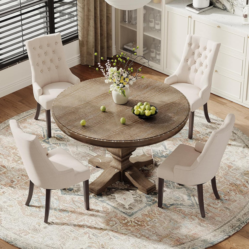 COLAMY Wingback Upholstered Dining Chairs Set of 4, Fabric Side Dining Room Chairs with Tufted Button, Living Room Chairs for Home Kitchen Resturant- Beige
