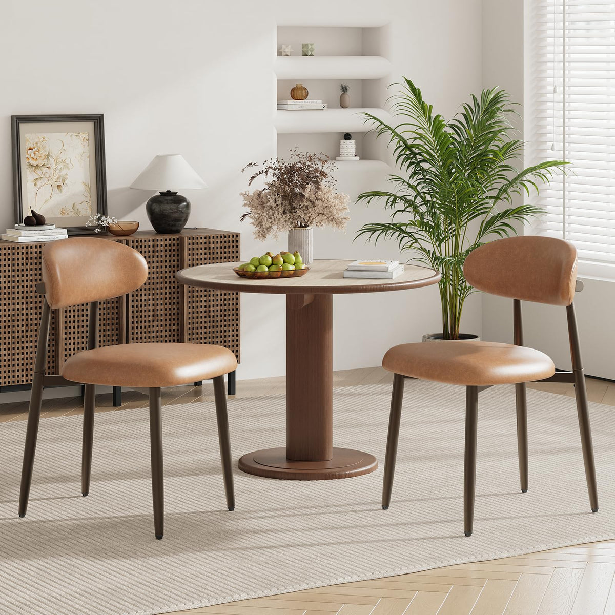 MALOL Dining Chairs Set of 4, Modern Upholstered Kitchen & Dining Room Chairs, Curved Back Dining Chairs with Sturdy Metal Legs, Comfortable Side Chairs for Dining Room, Kitchen, Living Room, Brown