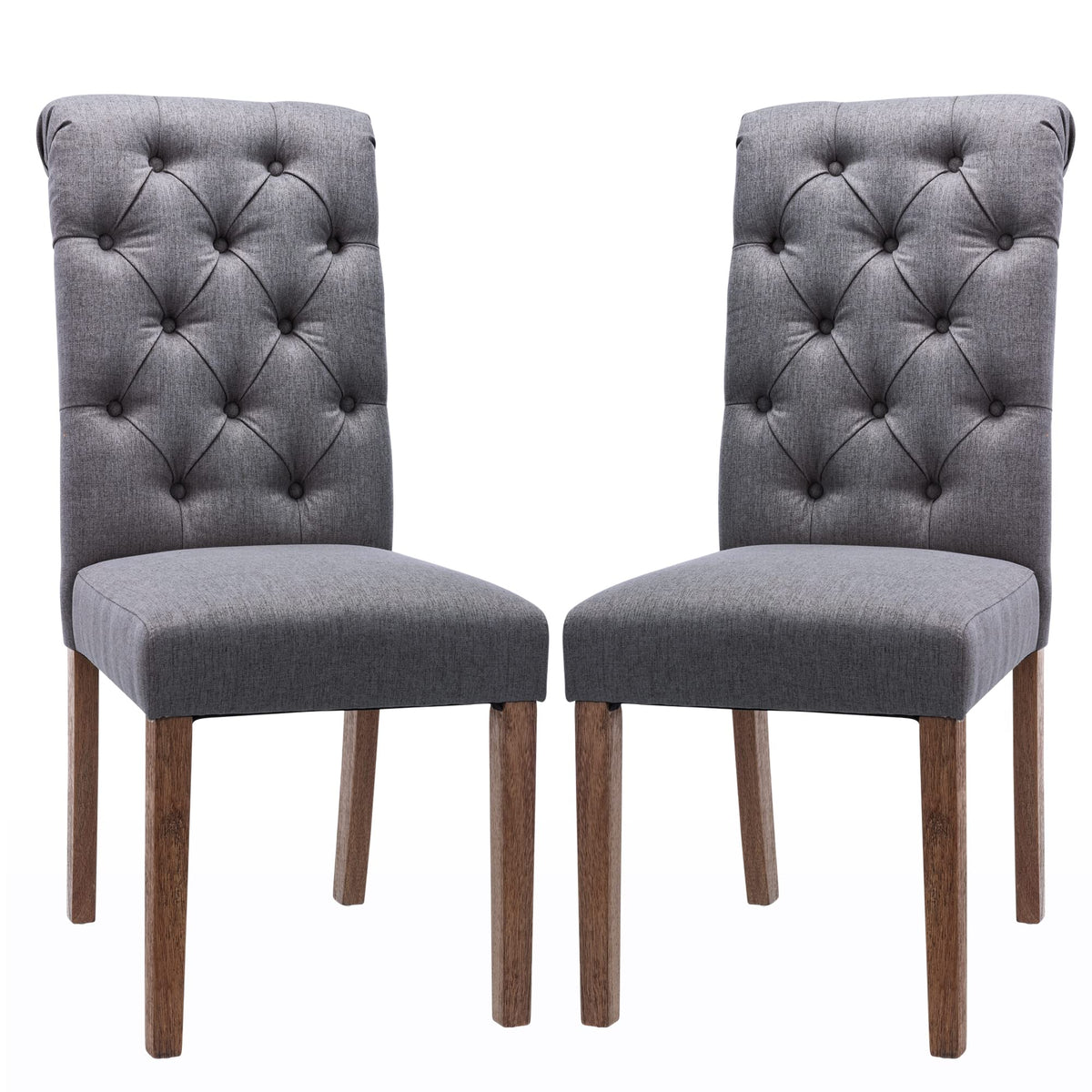 COLAMY Button Tufted Dining Chairs Set of 4, Parsons Upholstered Fabric Dining Room Chairs Kitchen Chairs with Wood Legs and Padded Seat, Taupe