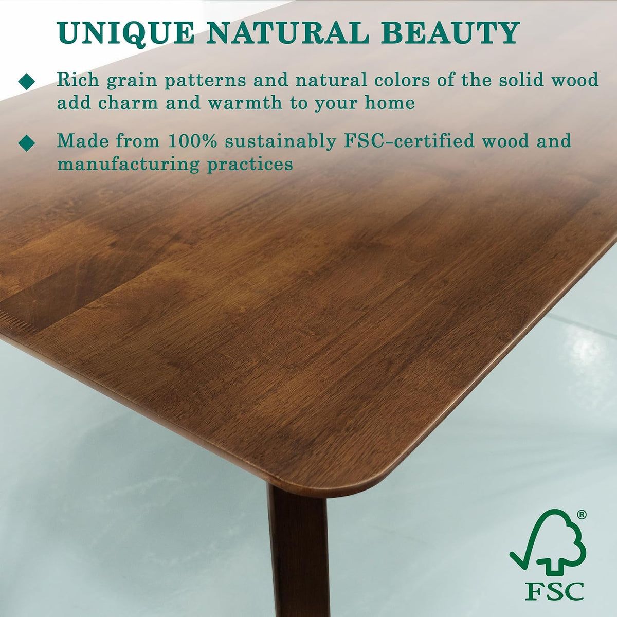 Acacia Verve 48" Solid Wood Dining Table for 4, Rectangular Acacia Wood Kitchen Table, Modern Farmhouse Style, Rustic Natural Finish, Dining Room Furniture, Seats 4 Comfortably, Walnut