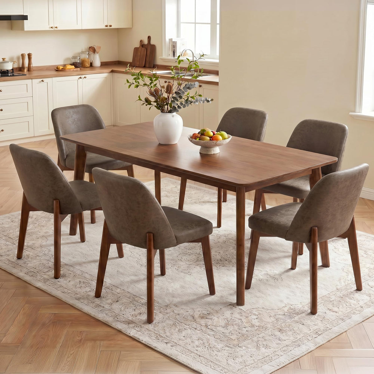Usaint Modern Wooden Dining Chairs Set of 4 with Rubberwood Legs，Beige