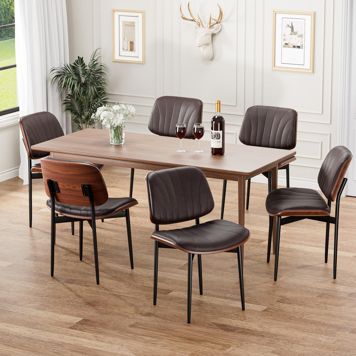 REONEY Dining Chairs Set of 2, Mid-Century Modern Kitchen Chairs, Black
