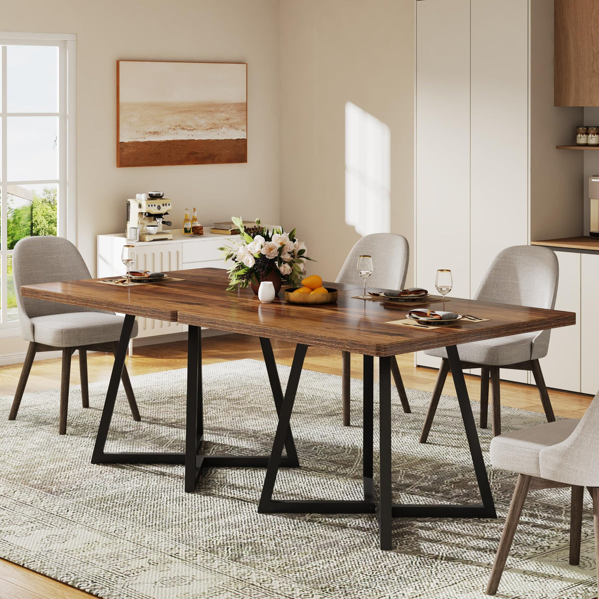 Tribesigns Square Dining Table for 2, 31.5" Industrial Dinner Table with Metal Base, Kitchen Table for Dining Room, Small Space, Apartment