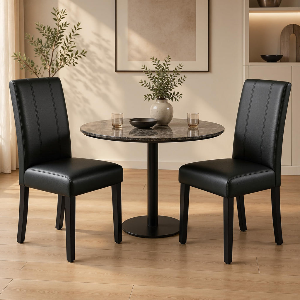 CHUN YI Dining Chairs Set of 4, Faux Leather Dining Room Chairs, Upholstered Modern Kitchen Parsons Chairs for Dining Room with Sturdy Wood Legs, Black (Only Chair)