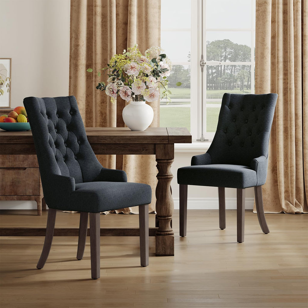 COLAMY Wingback Upholstered Dining Chairs Set of 4, Fabric Side Dining Room Chairs with Tufted Button, Living Room Chairs for Home Kitchen Resturant- Beige