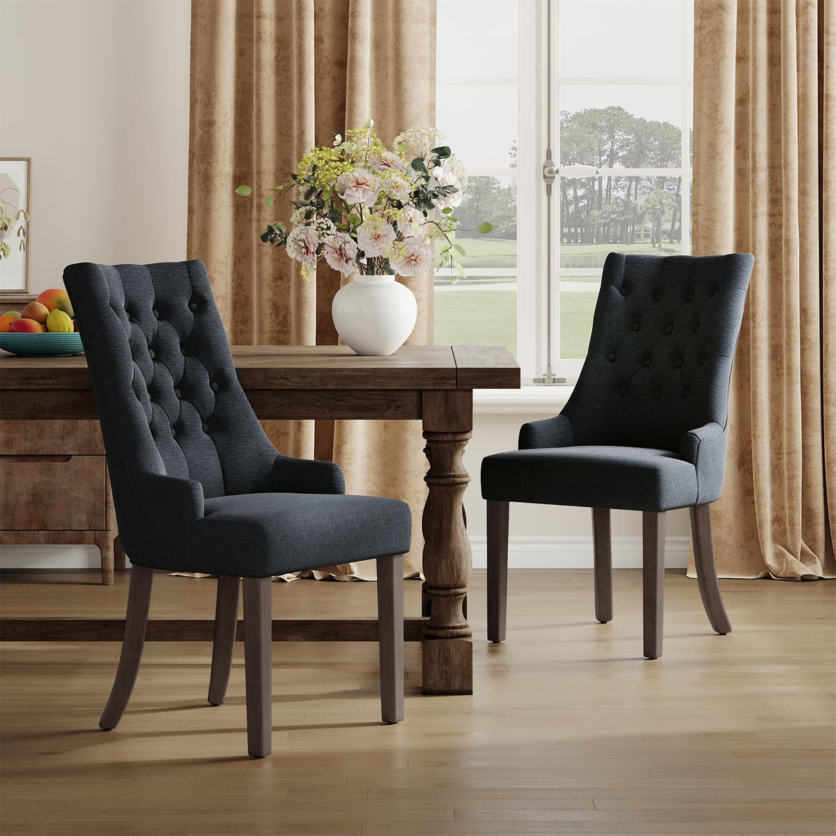 COLAMY Wingback Upholstered Dining Chairs Set of 4, Fabric Side Dining Room Chairs with Tufted Button, Living Room Chairs for Home Kitchen Resturant- Beige