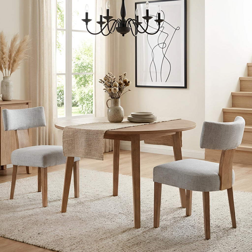 HNY Mid Century Modern Dining Chairs Set of 4, Upholstered Linen Kitchen & Dining Room Chairs with Ergonomic Curved Backrest, Solid Wood Legs, Farmhouse Accent Chair for Home, Apartment, Beige