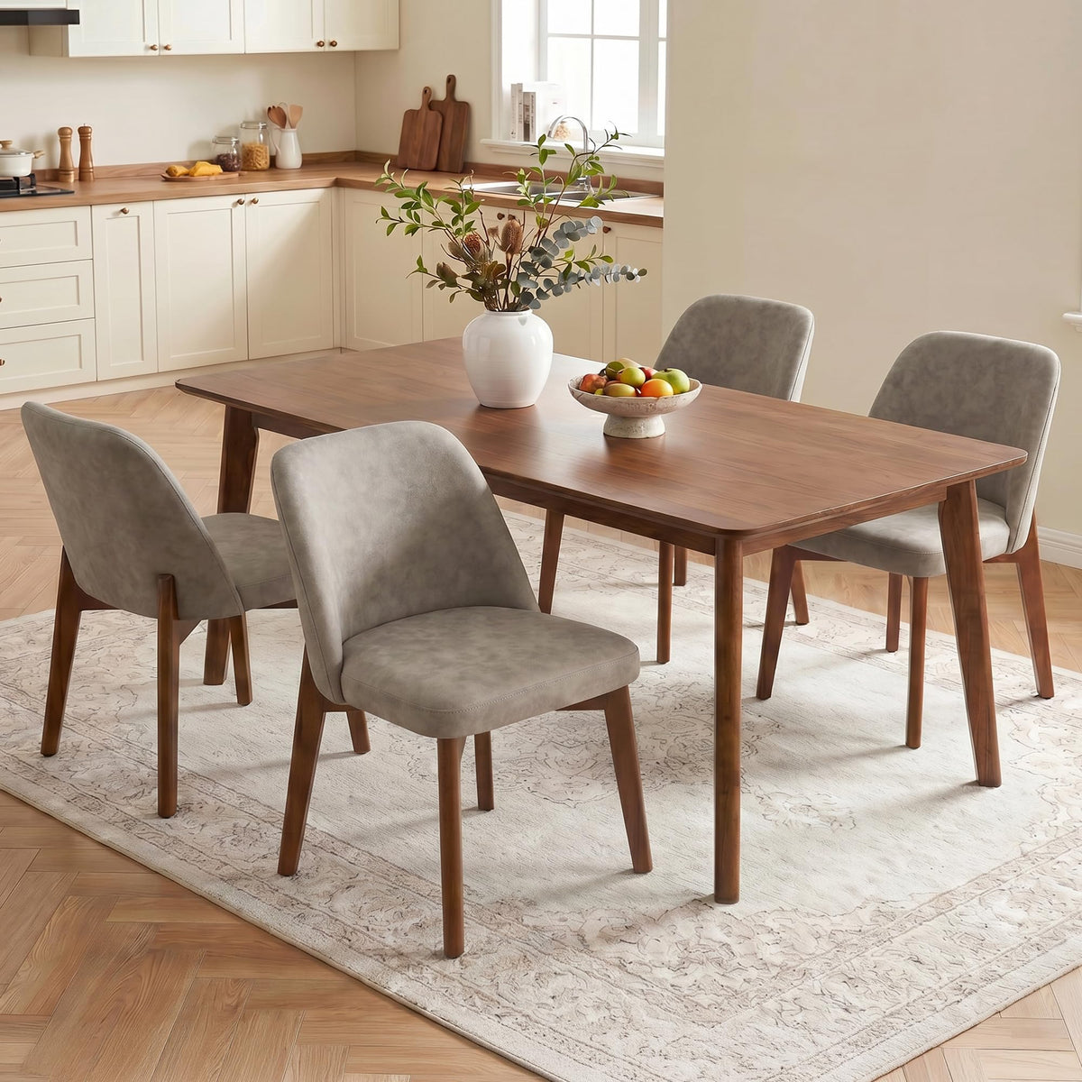 Usaint Modern Wooden Dining Chairs Set of 4 with Rubberwood Legs，Beige