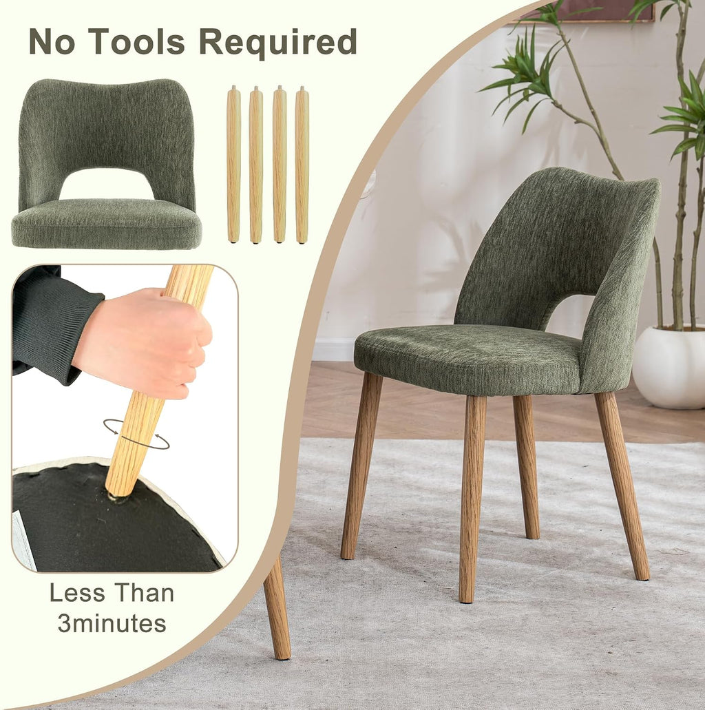 Modern Dining Chairs Set of 4, Upholstered Fabric Kitchen Chairs with Butterfly Hollow Back, Solid Wood Legs, Easy Assembly, Farmhouse Style for Kitchen & Dining Room, Green