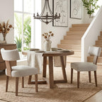 HNY Mid Century Modern Dining Chairs Set of 4, Upholstered Linen Kitchen & Dining Room Chairs with Ergonomic Curved Backrest, Solid Wood Legs, Farmhouse Accent Chair for Home, Apartment, Beige