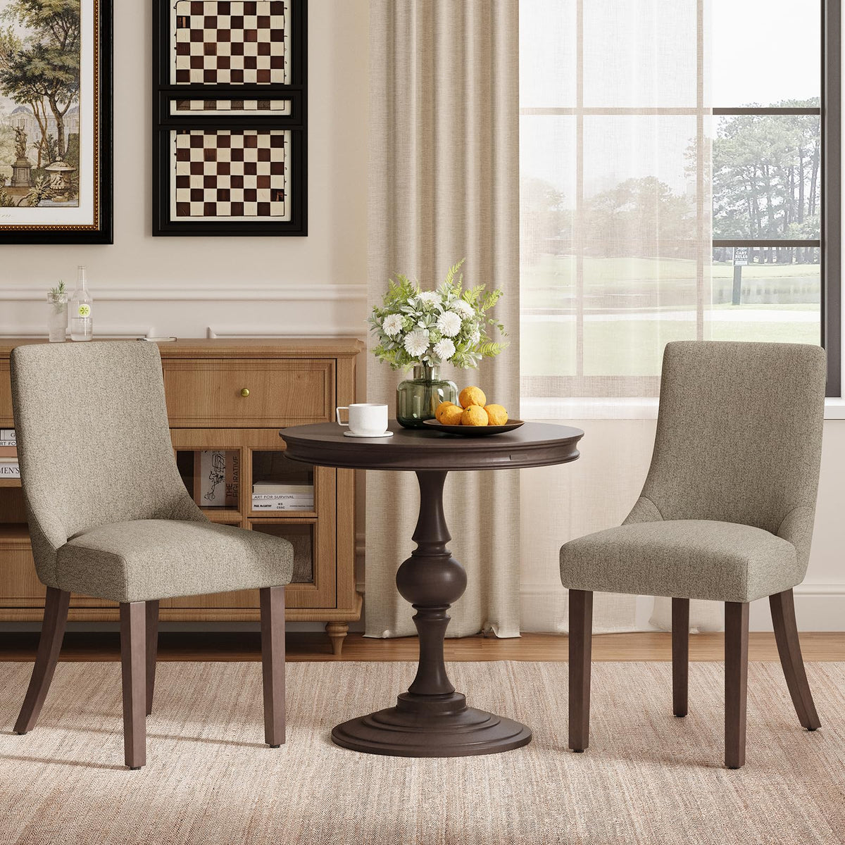 MALOL Wooden Dining Chairs Set of 6, Upholstered Kitchen & Dining Room Chairs with Solid Wood Legs Curved Backrest Farmhouse Accent Chair for Dining/Kitchen/Living Room, Camel