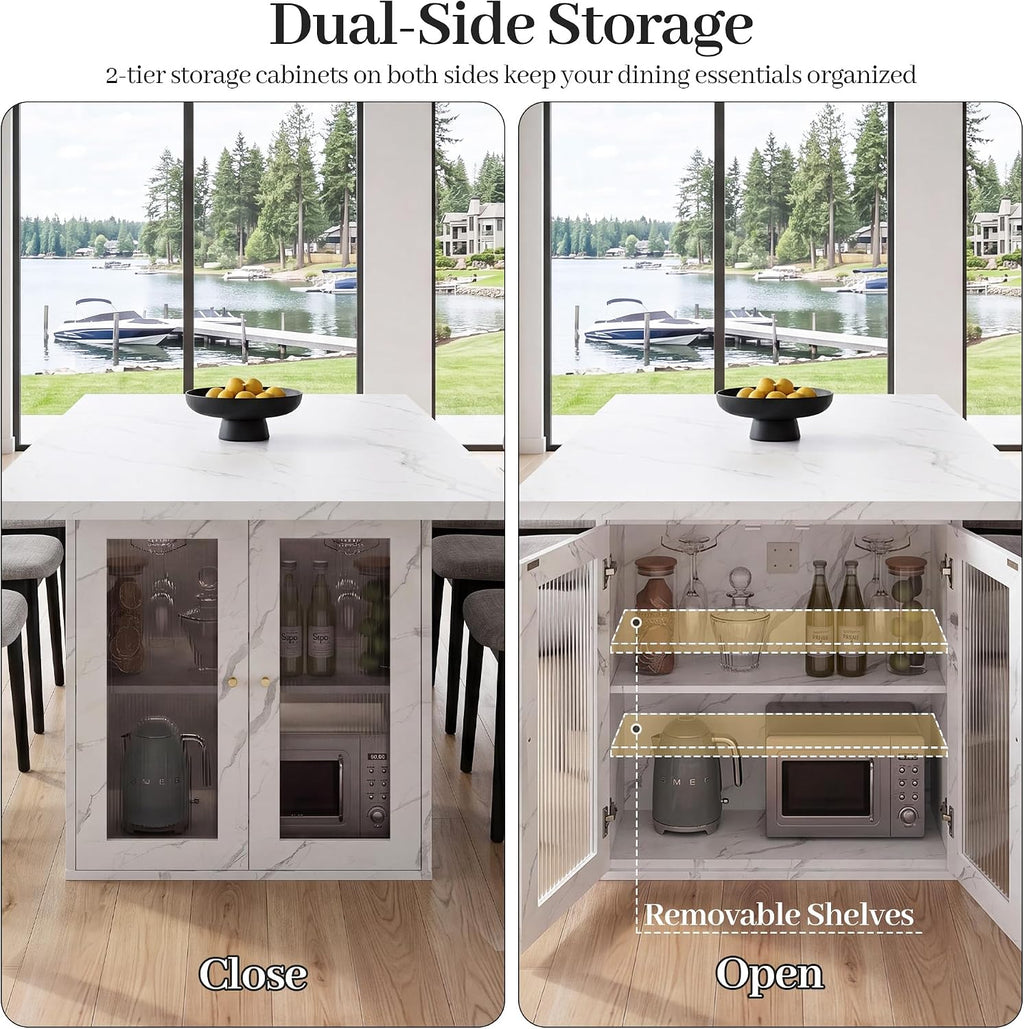 51"-78" Extendable Dining Table, White Faux Marble Kitchen Table for 4-8