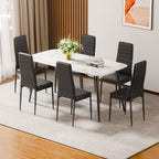 VEVOR Modern Dining Room Accent Chairs Set of 4, Upholstered Leather Side Chair for Living Room, Space-Saving Kitchen Chair with Thick Cushions and Metal Legs, Black