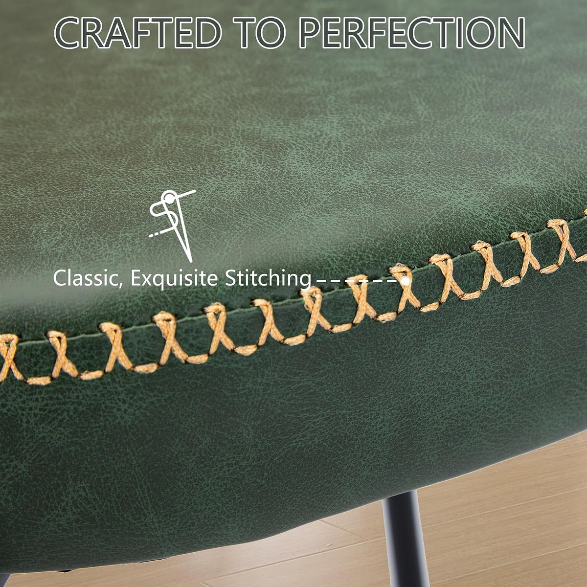 Rattan Dining Chairs Set of 2, Green Leather Upholstered Dining Chairs with Rattan Cane Back, Mid Century Modern Dining Room Chairs with Black Metal Legs & D-Shaped Thicken Cushion, Green