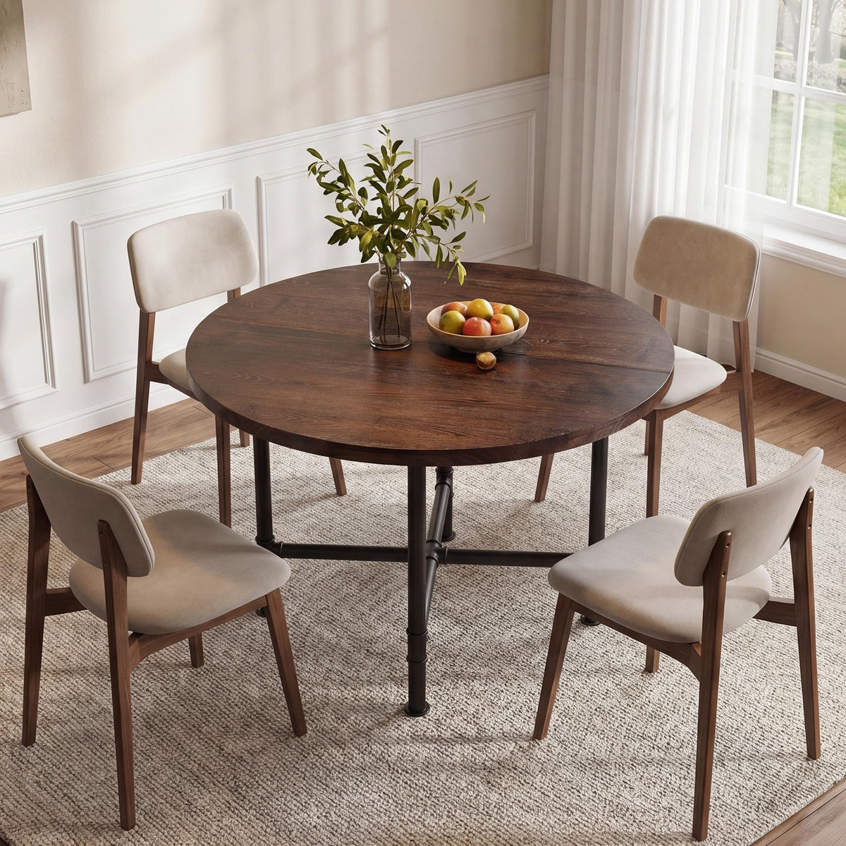LITTLE TREE 55 Inch Solid Wood Rectangular Dining Table, 29.53" Standard Dining Height Farmhouse Kitchen Table with Thick Sturdy Legs, Compact 4‑6 Person Dinner Table, Rustic Brown, Table Only