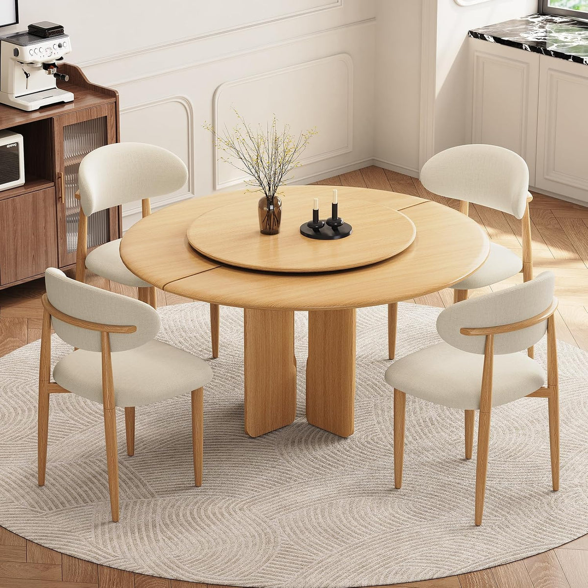 Dining Chairs, Modern Fabric Upholstered Dining Room Chair MetalKitchen Chairs, Farmhouse Dinner Chair for Kitchen Dining Room, Beige (4, Beige Seat/Wood-Grain Metal Legs)