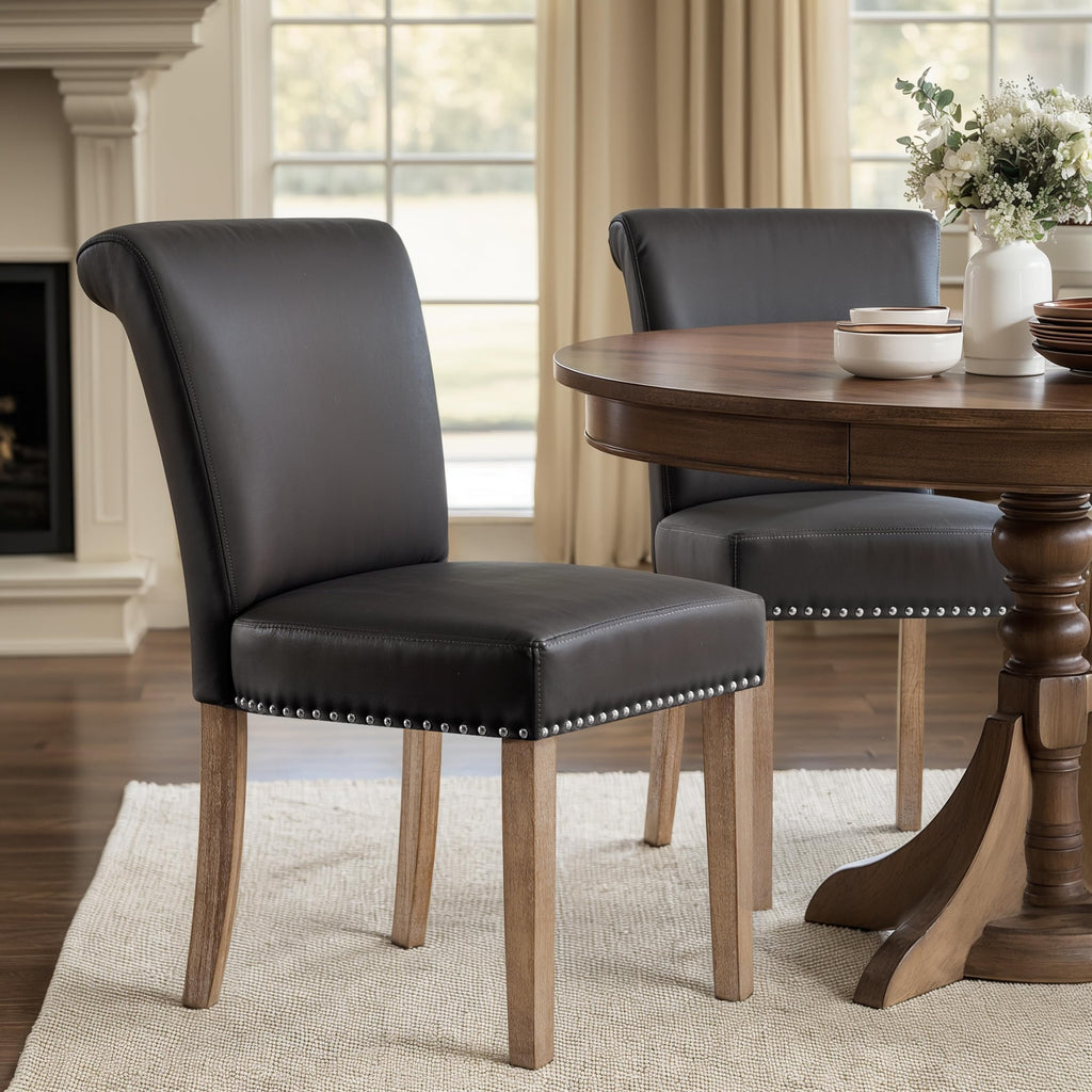 CHUN YI Dining Chairs Set of 4, Faux Leather Dining Room Chairs, Upholstered Modern Kitchen Parsons Chairs for Dining Room with Sturdy Wood Legs, Black (Only Chair)
