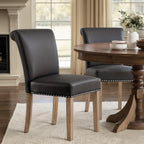 CHUN YI Dining Chairs Set of 4, Faux Leather Dining Room Chairs, Upholstered Modern Kitchen Parsons Chairs for Dining Room with Sturdy Wood Legs, Black (Only Chair)