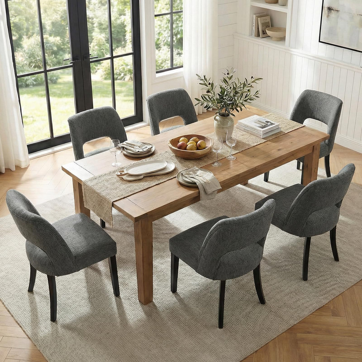 keoni Wooden Dining Chairs Set of 4 with Black Rubberwood Legs and Backrest