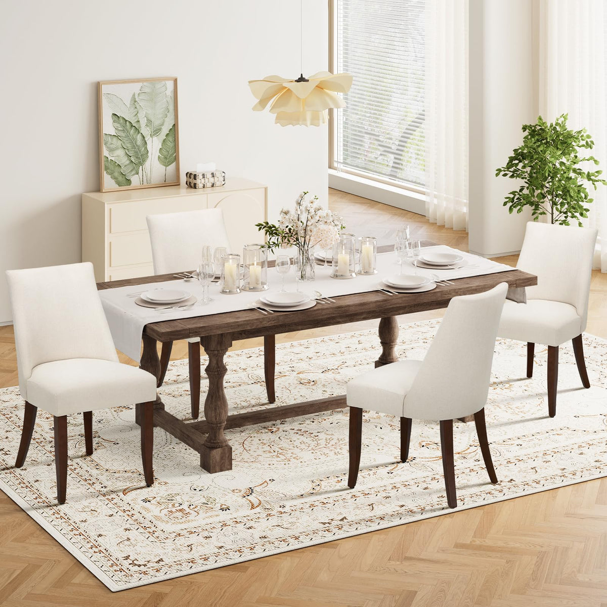 COLAMY Upholstered Dining Chairs Set of 6, Mid Century Modern Kitchen Chairs with Back, Farmhouse Fabric Side Dining Room Chairs with Wood Legs for Dining Room Restaurant, Brown