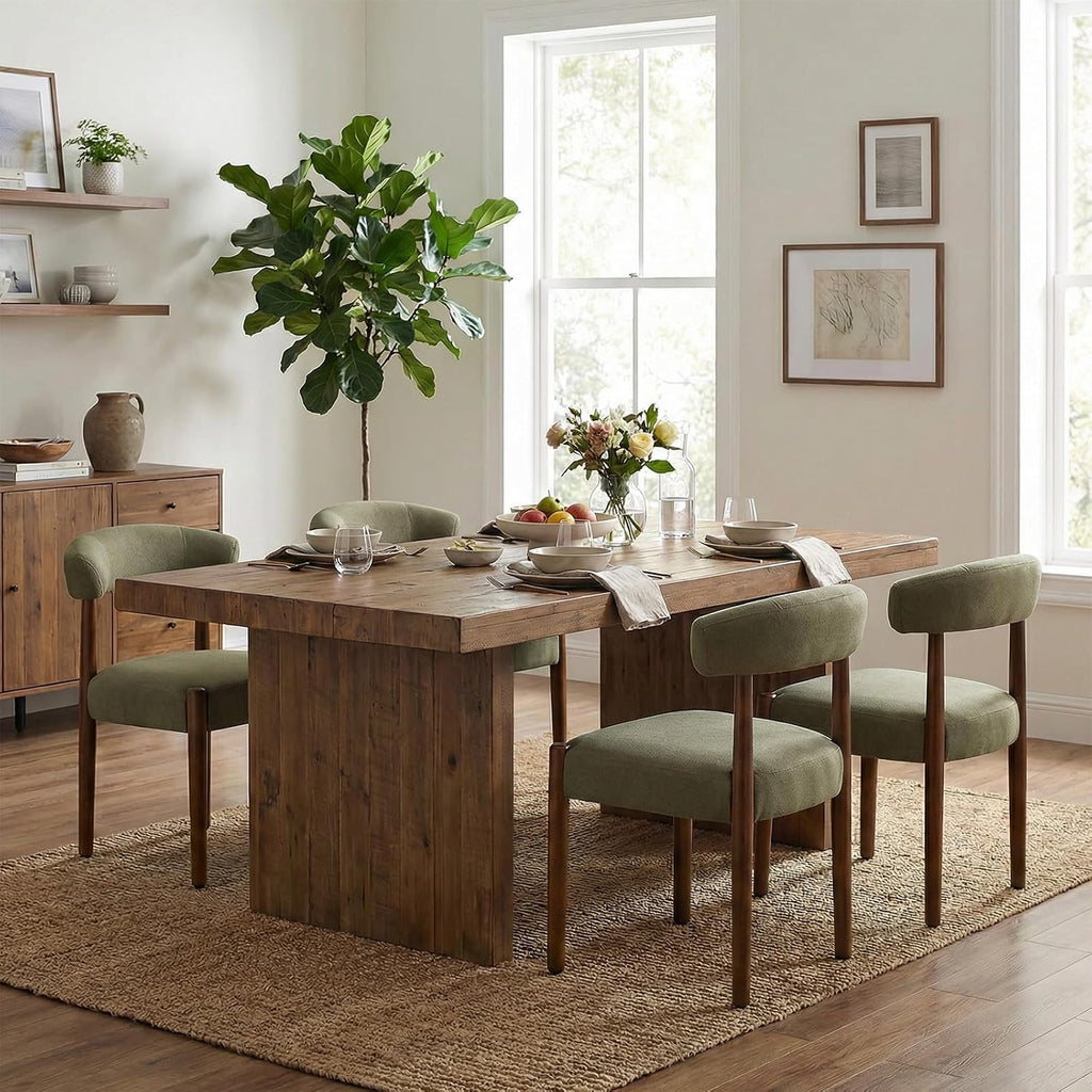 VKNOW Wooden Dining Chairs Set of 4 with Walnut Wood Legs and Curved Back