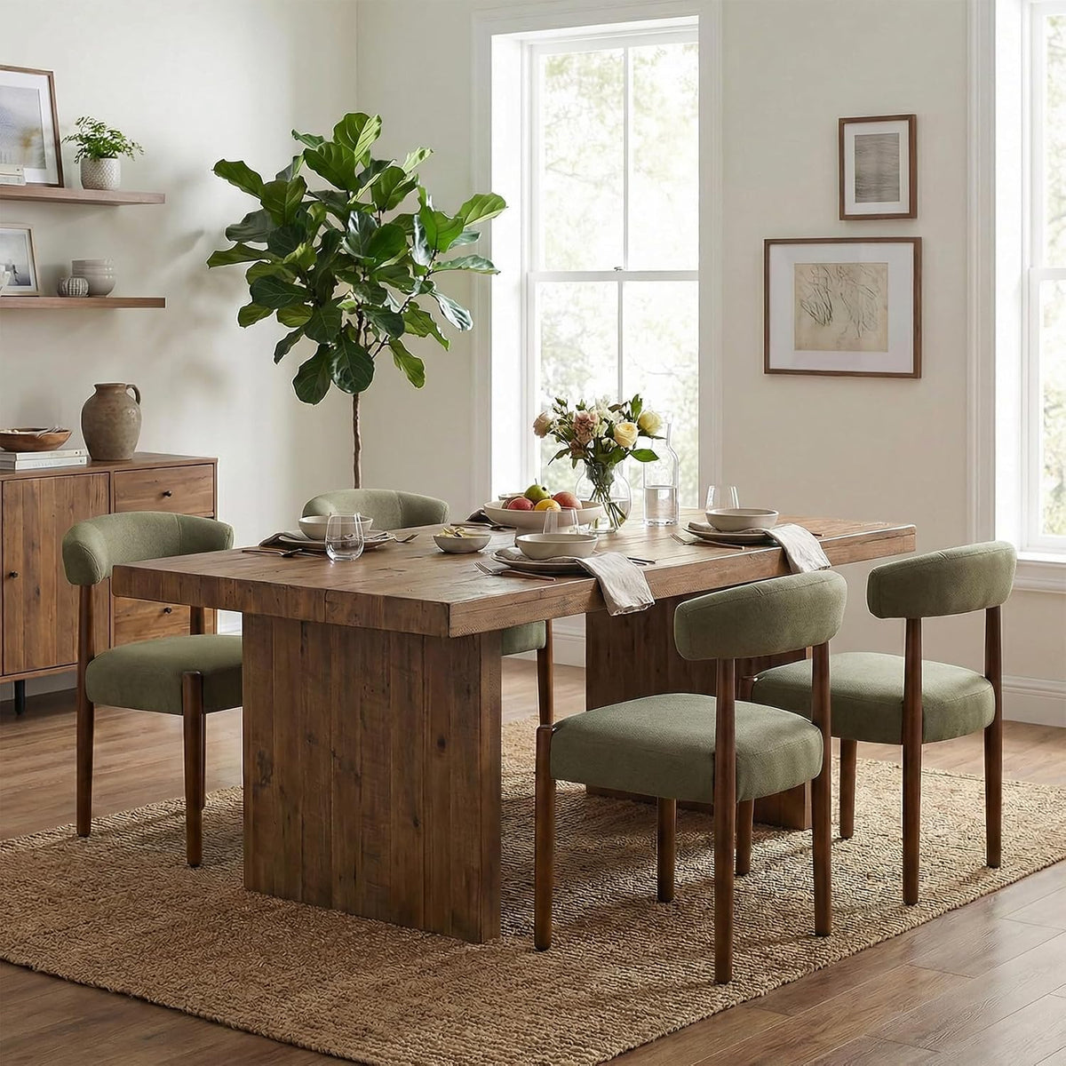 VKNOW Wooden Dining Chairs Set of 4 with Walnut Wood Legs and Curved Back